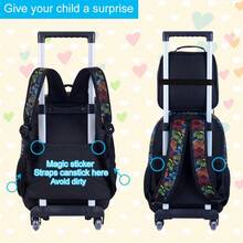 3pcs/Set Car Shaped Rolling Backpack, Boys' Children Backpack With Wheels, UV Printed Trolley Backpack Set With Lunch Box - Black and Green Card Backpack - View 5