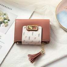 1 Pc Mini Classic Flowers Pattern Short Wallet, Elegant Clutch Coin Purse With Tassel Decor - Purple - View 4