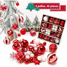 SlowTon Esferas Navideñas 44PCS, Adornos de Bolas Navidad para Árbol de Navidad, con Lazo para Colgar, Irrompibles Colgantes Bolas Decorativas Brillante para Hogar, Bodas, Fiestas, Interior y Exterior - Rojo Blanco - Ver 3