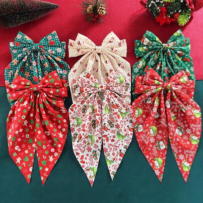 1pc Christmas Gingerbread Man Bow Hair Clip, Christmas Santa Claus Ribbon Spring Clip, Hairpin Hair Accessory, Holiday Party Bow Hair Clip Decoration