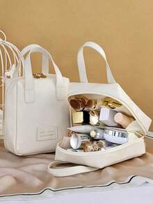 1 件 PU 皮革防水旅行化妆包，大容量洗漱用品收纳包，多功能化妆包，适用于化妆品、洗漱用品、商务旅行、海滩度假、户外旅行、送给妈妈、女朋友、万圣节、圣诞节、生日、节日、秋季装饰、卧室装饰的礼物 - 彩色 - 查看 2