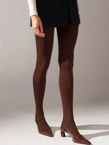 1pc Women's Cozy Thin Burgundy Red Tight Pantyhose, Sexy For Dates, Parties, Clubs In Summer - Coffee Brown - View 1