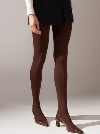 1件装女士舒适薄款酒红色紧身连裤袜，性感百搭，适合夏季约会、派对、夜店等场合