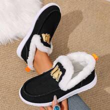 1 双女士黑色休闲鞋，带金色亮片和保暖内衬，轻质鞋底，一脚蹬运动鞋，易于穿着