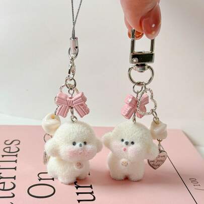 New Autumn/Winter Cute Flocked Bear Phone Pendant, Girly Bow Cartoon Animal Bag Charm, Keychain, Phone Hanging Decoration, Phone Lanyard, Phone Accessory