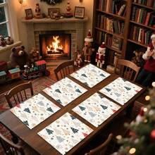 1 pièce/4 pièces/6 pièces/100 pièces Sets de table motif sapins de Noël et flocons de neige, sets de table rectangulaires en polyester lavables en machine, protecteurs de table, sets de table isolants, décorations de table de restaurant, fournitures de fête, décorations de Noël, peuvent être offerts en cadeau