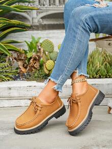 Giày thể thao đế dày thường ngày mới cho nữ, giày đế dày buộc dây đơn giản thời trang, phù hợp để mặc thường ngày trong mọi mùa - màu nâu - Xem 2