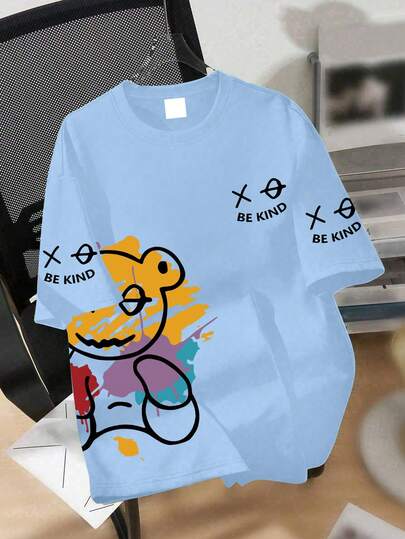 Teen Boys Street Graffiti Bear Design, Short Sleeve Loose Soft Cool Tee, Street Casual Wear Summer, Boys Tops