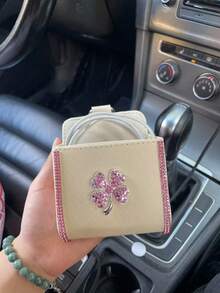 Rhinestone Clover Car Air Vent Storage Box, Car Interior Organizer, Phone Holder, High-End Car Decor, New Car Gift