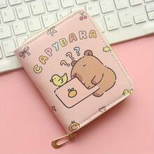 Kapibara Printed Compact Wallet - High-Quality Faux Leather, Lightweight With ID Window And Coin Pocket, Fade-Resistant Design, Double-Layer Folding Zipper Compartment Suitable For Daily Essentials (Brown), Compact Coin Wallet| Fun Accessories| Durable Zipper Wallet, Small Bag And Wallet Combination - Capybara Pastry Series - View 9