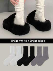 1 Pair/2 Pairs/3 Pairs Multi-Color Women Over-The-Knee Socks, College Style Mid-Calf Socks, For Everyday Wear - Multicolor - View 17