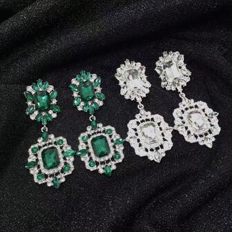 1 Pair Luxury Rhinestone Earrings For Women, Exaggerated French Retro Palace Style High-End Fashion Dangle Earrings, Suitable For Daily, Party, Wedding, Holiday Wear