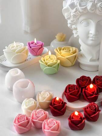 1/2Pcs Flower Silicone Candle Mold, 3D Peony Rose Valentine's Flower Moulds For Handmade DIY Soap Gypsum Clay Scented Candle Plaster Aroma Diffuser Wax Resin Casting ,Gift Making Tools For Home Decor Wedding Graduation Birthday Party Festival