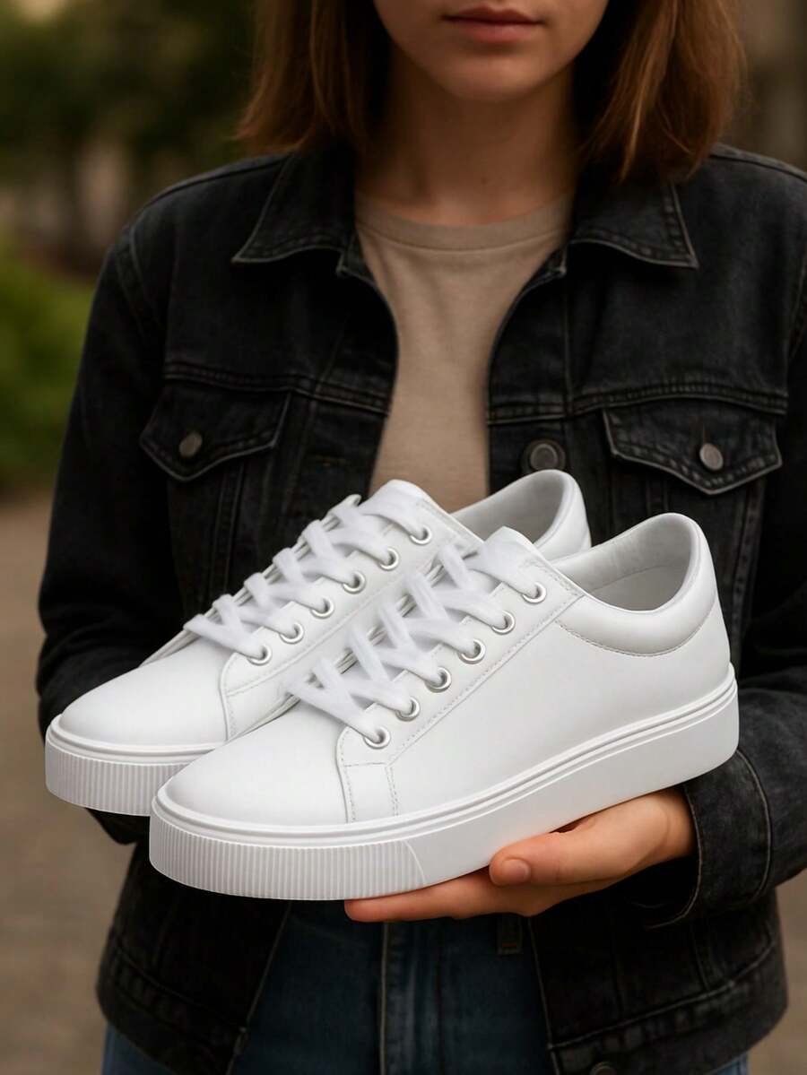 Women's Casual White Comfortable Sneakers - Blogger Style - 白色 - 查看 1