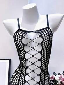Damen Kostüm Mesh Bodysuit Dessous - Cut Out Bodysuit für verführerischen Look, Damen Bodysuit - Schwarz - Übersicht 4