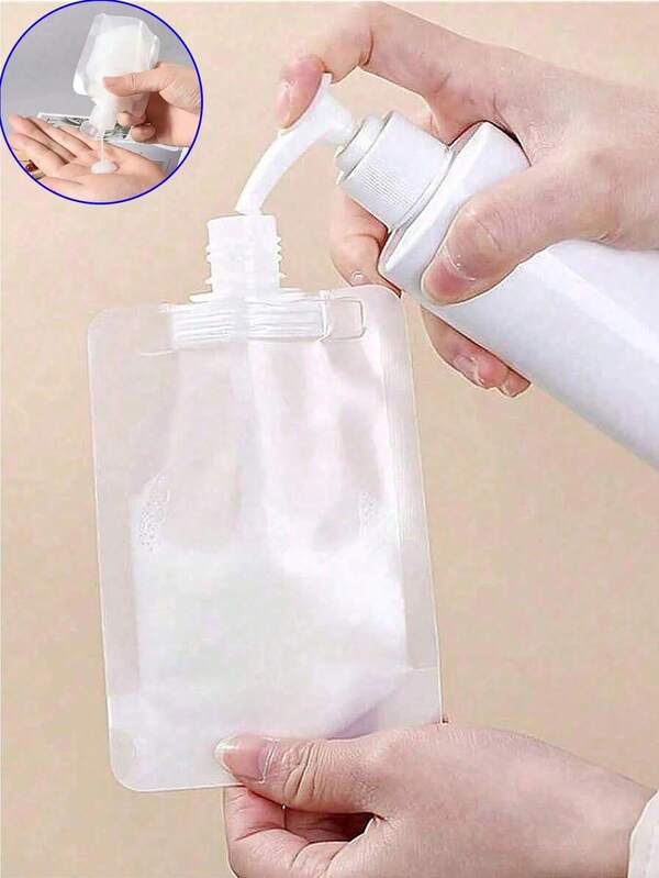 1/5/10 PCS Travel Refill Flat Pouch Shampoo Liquid Lotion Dispenser Bag Cosmetic Refill Flat Pouch Travel Bottle Set 30ml/50ml/100ml Travel Organizer For Skin Care Products, Suitable For Home, Vacation, Holiday, Bohemian Style
