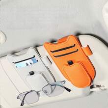 Soporte magnético para gafas de sol de coche, Clip para gafas, colgador de gafas de PU, Clip portátil para tarjetas de billete, accesorios para automóviles LU0R - Beis - Ver 2