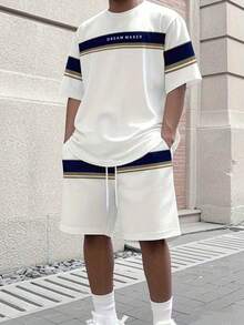 男士夏季运动套装，涤纶针织圆领T恤和短裤套装，轻盈透气，弹性十足，纯色设计，适合训练和休闲穿着，也可作为礼物送给朋友。