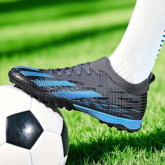 1 Pair Unisex Cleated Football/Soccer Shoes, Low-Top Outdoor Artificial Turf Training Shoes, Hard Ground Indoor Training Field Specialized Sports Shoes, Lace-Up, Non-Slip Rubber Sole Short Studs, Lightweight High-Performance Anti-Slip Design, High-Top Professional Soccer Boots , Multiple Colors Available