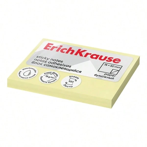 Notes autocollantes jaunes Erich Krause 61681, 50 x 75 mm, 100 feuilles, outil pratique pour des notes organisées - Jaune citron - Voir 1