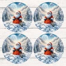 4 piezas/8 piezas Posavasos con tema navideño, almohadillas absorbentes con estampado navideño, tapetes para café, posavasos para cocina, mesa, habitación, decoración de bar, regalos navideños