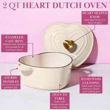 NEW-Enameled Cast Iron Dutch Oven Heart-Shaped Pot With Lid, Dual Handles, Works On All Stovetops, Oven  To 500°F, 2-Quart, Pink - Kem - Xem 6