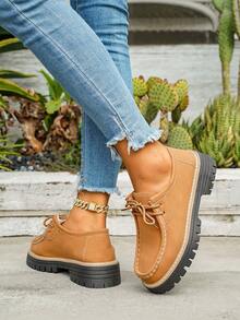 Giày thể thao đế dày thường ngày mới cho nữ, giày đế dày buộc dây đơn giản thời trang, phù hợp để mặc thường ngày trong mọi mùa - màu nâu - Xem 5