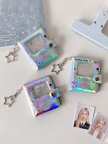 1 pièce Album photo Pentagramme de 2 pouces, album de collection de photos de passeport et d'autocollants, peut contenir 32 photos de 2 pouces, livré avec un porte-clés en forme d'étoile à accrocher sur un sac à dos, album pendentif brillant convenant aux fans