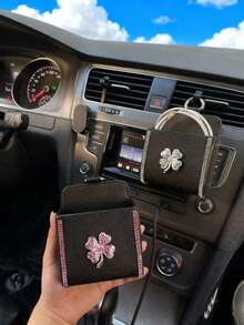 Rhinestone Clover Car Air Vent Storage Box, Car Interior Organizer, Phone Holder, High-End Car Decor, New Car Gift
