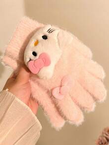 SANRIO 1 Cặp Găng tay lông mềm mại họa tiết hoạt hình Hello Kitty dễ thương, chống gió và ấm áp cho mùa thu/đông, Găng tay hoạt hình ấm áp ngoài trời, thích hợp cho mùa thu/đông - Nhiều màu - Xem 3