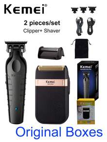 Kemei Bộ 2 món máy cắt tóc và cạo râu chuyên nghiệp, máy cắt tóc KM-2299 lưỡi chữ T 0mm, máy cạo râu KM-2024 lưỡi dao chuyển động tịnh tiến, bộ dụng cụ chăm sóc cá nhân hàng ngày dành cho nam giới, bộ dụng cụ tỉa và cạo râu chuyên nghiệp như ở salon. - màu đen - Xem 11