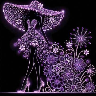 1 pezzo Elegante dipinto di donna viola con diamanti 5D, serie di persone, kit fai-da-te con diamanti 5D a forma speciale e cristallo, decorazione murale domestica, artigianato, adatto per soggiorno, camera da letto, studio, corridoio, senza cornice 30cm*30cm
