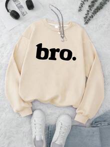 Sudadera de cuello redondo con estampado de letras simple para adolescentes varones, casual y de moda, adecuada para el campus, fiestas y viajes - Albaricoque - Ver 1