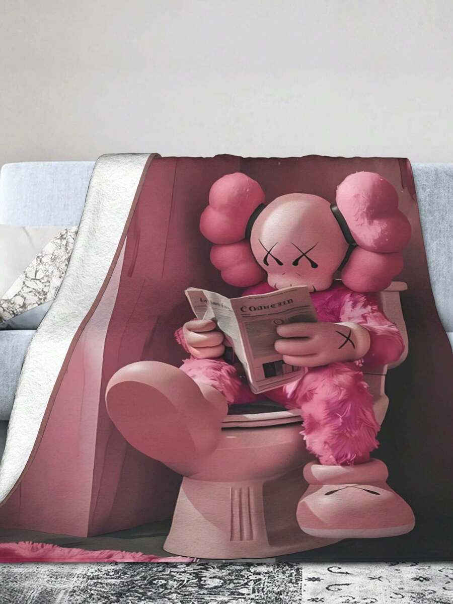 1pc Kawss Kawaii Kaw Anime Glam Style Flannel Blanket Super Soft Warm Bed Blanket Sofa Bedding Bedroom Sofa Office Car Four Seasons Cozy Shaggy Blanket Girls Boys Adult Gift - màu đen - Xem 1