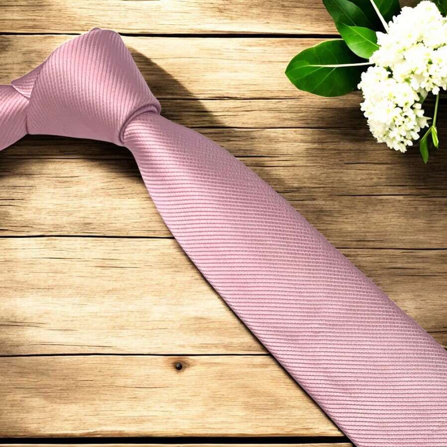 Solid Color Striped Men's Tie With Quality Texture, A Must-Have For Weddings, Business And Formal Occasions - Rosa profundo - Ver 1