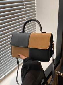 女士通勤单肩斜挎方形包，时尚大容量PU手提包 - 棕色 - 查看 1