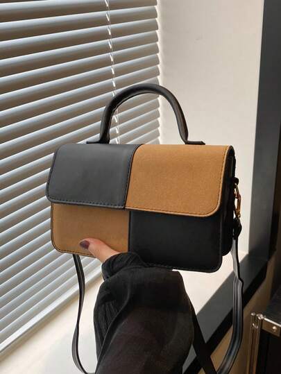 女士通勤单肩斜挎方形包，时尚大容量PU手提包