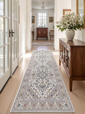 1pc Washable Vintage Bohemian Style Wool Blend Rug, Foldable Soft Carpet For Hallway, Living Room, Kitchen, Bedroom, Study, Bedside Decor, Non-Slip And Washable