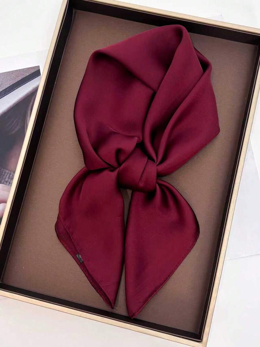 1pc Solid Color Neckerchief, Women's Small Shawl Scarf Headband, 70x70cm Square Headscarf, Suitable For Dress Matching - Burgundy - View 1