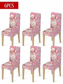 Husă de scaun elastică din poliester, cu model de brad de Crăciun roz, ren, Moș Crăciun, husă de protecție pentru spate, lavabilă, potrivită pentru casă, sufragerie, living, decor de bucătărie (1 buc/4 buc/6 buc/20 buc) - Multicolor - Vizualizare 6