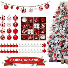 SlowTon Esferas Navideñas 44PCS, Adornos de Bolas Navidad para Árbol de Navidad, con Lazo para Colgar, Irrompibles Colgantes Bolas Decorativas Brillante para Hogar, Bodas, Fiestas, Interior y Exterior - Rojo Blanco - Ver 13