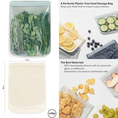 W&P Porter - Bolsa de almacenamiento reutilizable de silicona, sándwich (50 onzas de pie), pizarrón, recipiente de almacenamiento de alimentos, apto para microondas y lavaplatos, fácil de limpiar(46 Ounce Salvia)