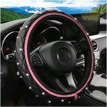 Bling Car Tee Wheel Cover 1" Anti-Lip Elatic Tretch Leather Crytal  Vehicle Tee Wheel Tec Auto Inter Acceorie Univeral For Edan Truck UV Pink - Hồng - Xem 1