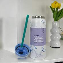 Water Bottle 32oz,Multiple Colors Are Available,With Straw,Heat Preservation Time More Than 24 Hours, Cold And Hot Water Can Be Insulated, Can Make Coffee, Frozen Drinks, Beautiful Appearance, Exquisite Workmanship, Suitable For Camping, Work, Indoor Use. - Nơ xanh - 32oz - Xem 1