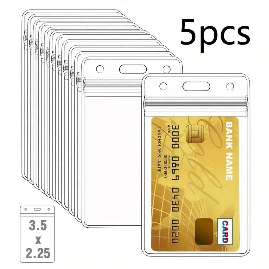 1/5/10个装透明加厚竖款证件卡套，带防水拉链，塑料材质，适用于办公室和学校文件保护 - 彩色 - 查看 1