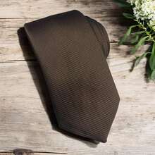 Solid Color Striped Men's Tie With Quality Texture, A Must-Have For Weddings, Business And Formal Occasions - Coffee Brown - View 4