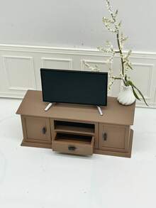 1. Dollhouse Miniature TV Cabinet, Realistic TV Model, Wooden-Look Resin Cabinet, Mini Model Home Decor, Dollhouse Living Room Sofa Scene, Walnut Color Micro Floor Cabinet, Small Vase Decor, Drawer Cabinet Decor, Openable Small Cabinet, Micro Furniture Model - Multicolor - View 8