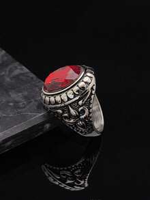 欧美流行手工高品质男士316不锈钢红宝石戒指 - 紅色 - 查看 8