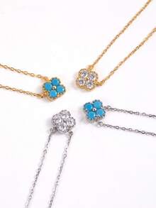 1pc Fashionable & Elegant S925 Sterling Silver Cubic Zirconia Four Leaf Clover Necklace, Suitable For Banquet, Party, New Year, Jewelry Gift