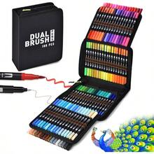 72120 Colores Plumones Doble Punta Pencil, Marcadores a Base de Agua No Toxico, Cepillo de Nailon 1 - 2mm y Punta Fina 0.4mm Para Nios y Adultos, Colorear Lettering Dibujar Caligrafa - 100 colores - Ver 2